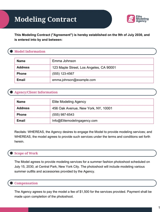 Modeling Contract Template - Page 1