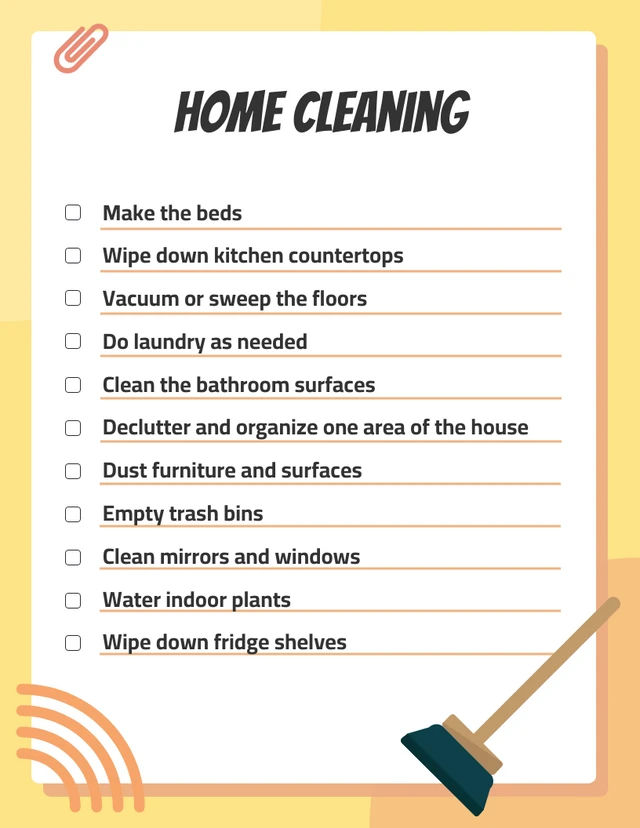 Yellow Simple Home Cleaning Daily Checklist Template