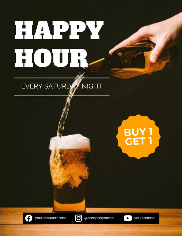 Happy Hour Drinks Promo Poster Template
