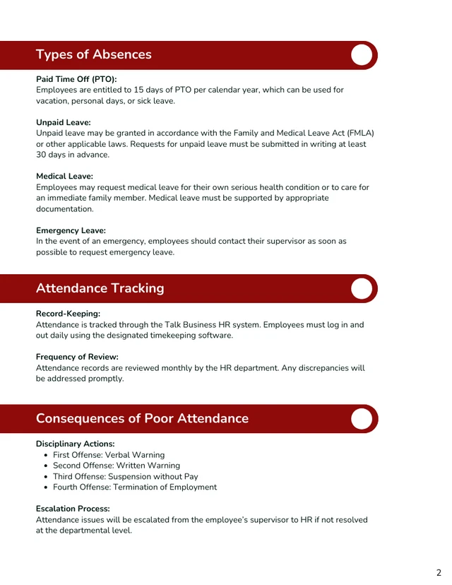 Attendance Policy Template - Page 2