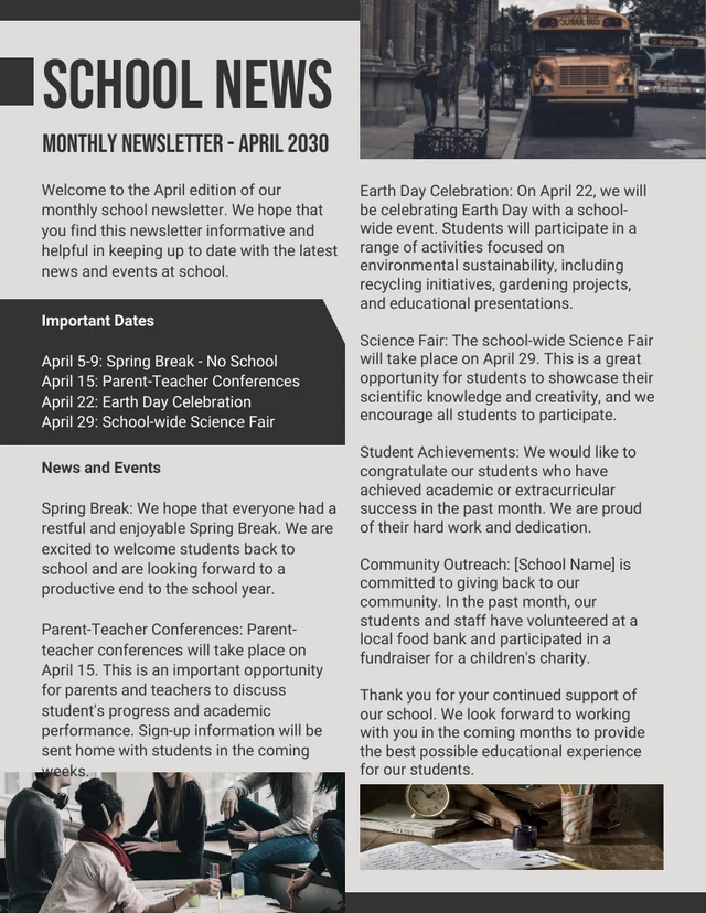 Grey And Black Minimalist School Newsletter