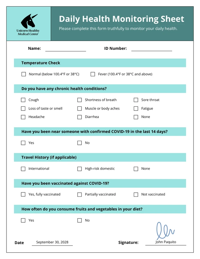 Modern Cyan Emerald Health Forms Template