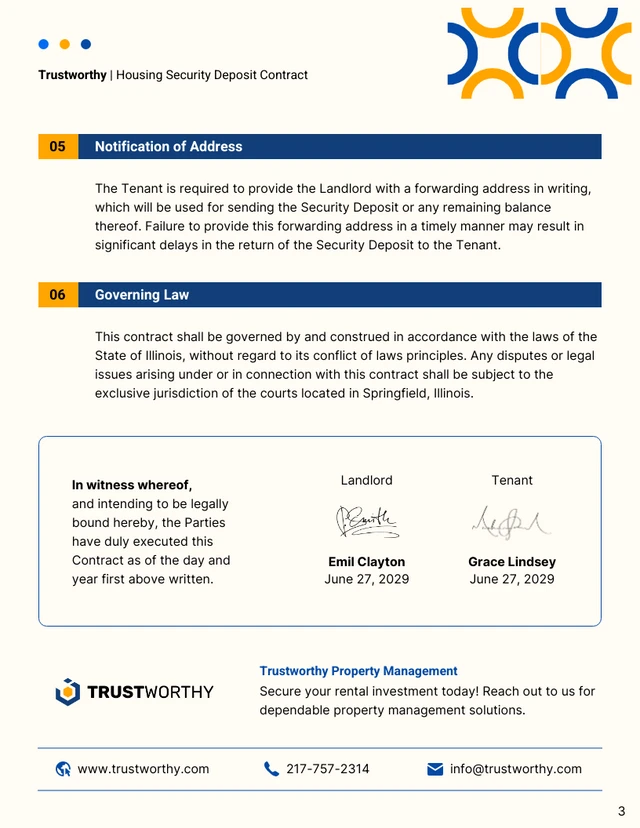 Housing Security Deposit Contract Template - Page 3