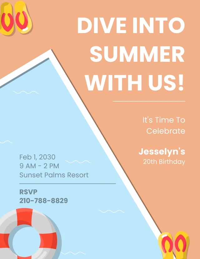 Orange And Blue Pool Poster Pool Party Invitation Template