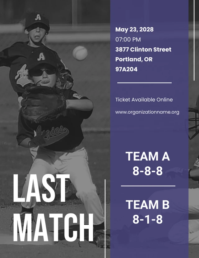 Purple White Minimalist Core Match Baseball Poster Template
