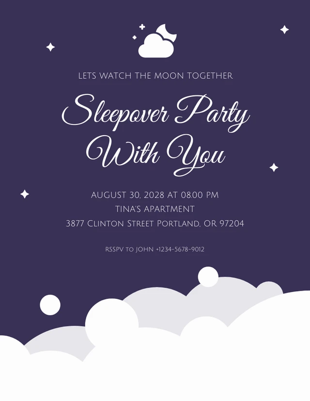 Blue And White Minimalist Elegant Sky Night Sleepover Party Invitation Template