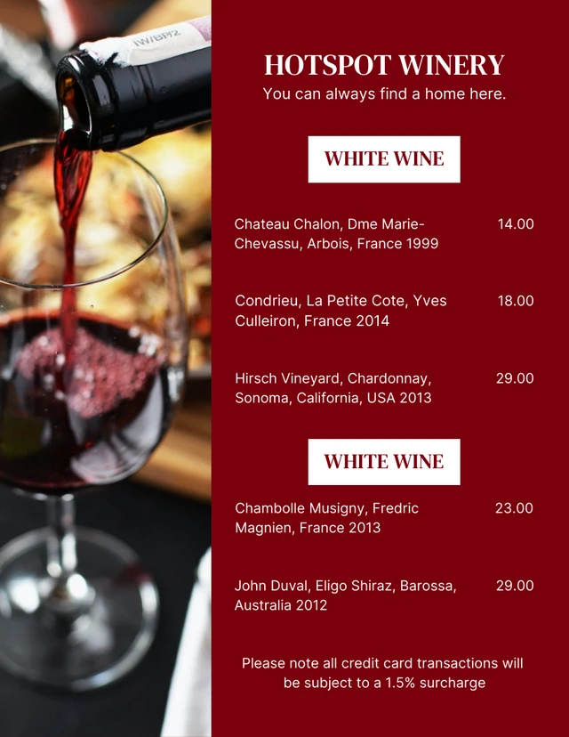 Red Minimalist Elegant Wine Menu Template