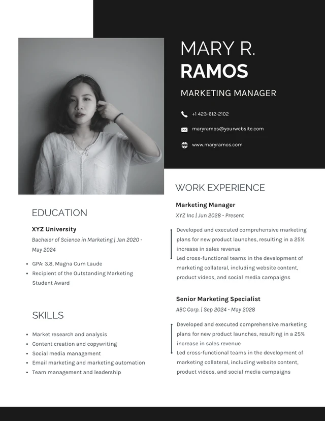 Black & White Simple Modern Resume Design Template
