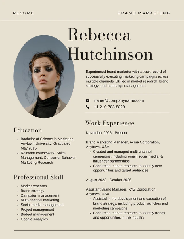 Neutral Beige Simple Brand Marketing Resume