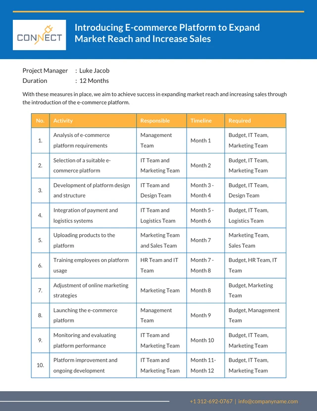 Blue And Yellow Minimalist Implemantaion Plan Template