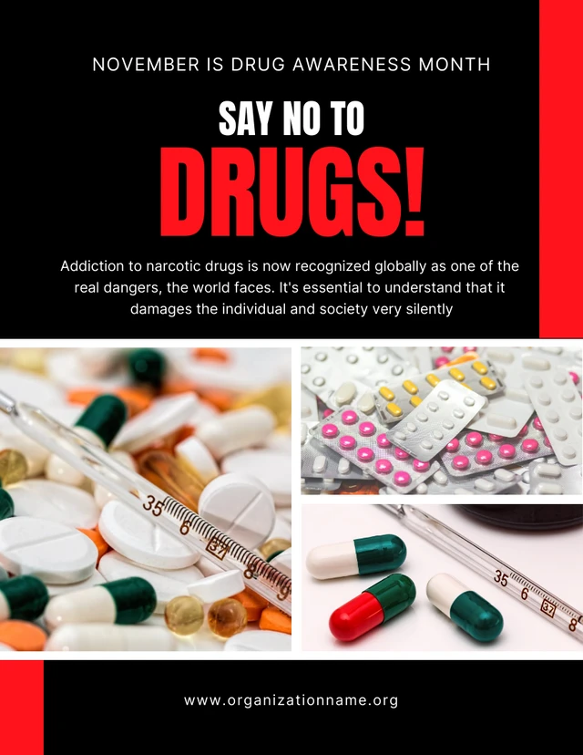 Black Modern Photo Drug Awareness Poster Template