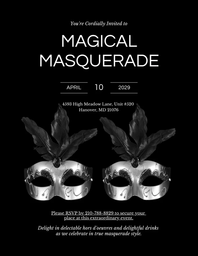 Black And White Clean Masquerade Invitation Template