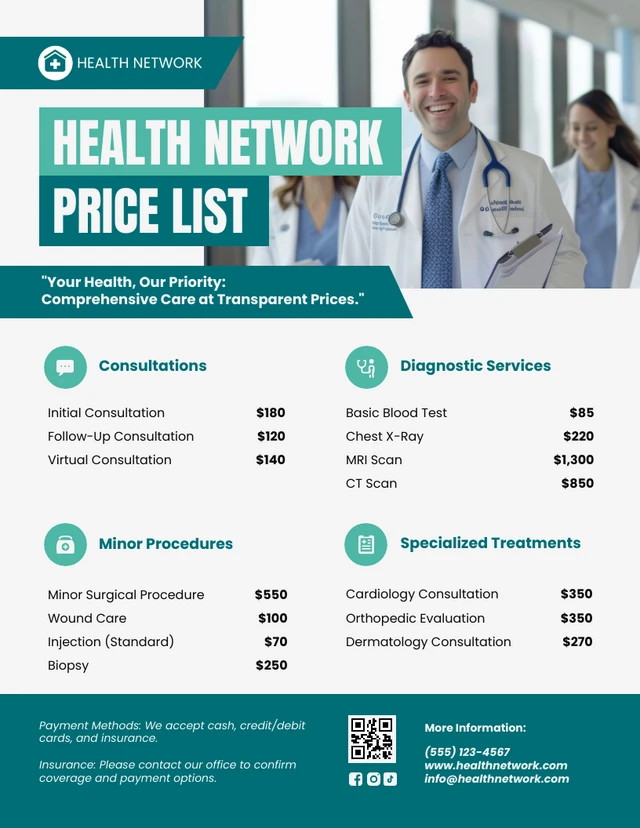 Healthcare Price List Template