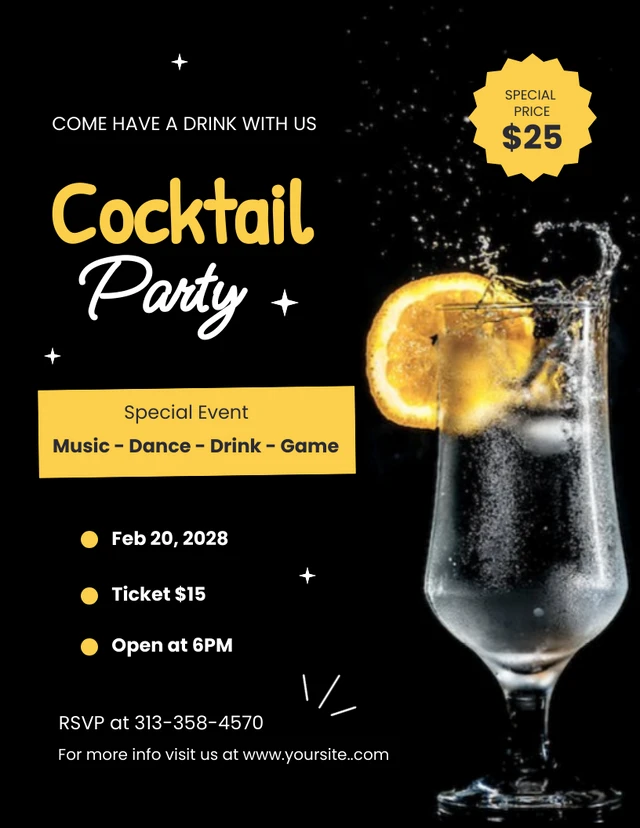 Modern Yellow And Black Cocktail Invitations Template