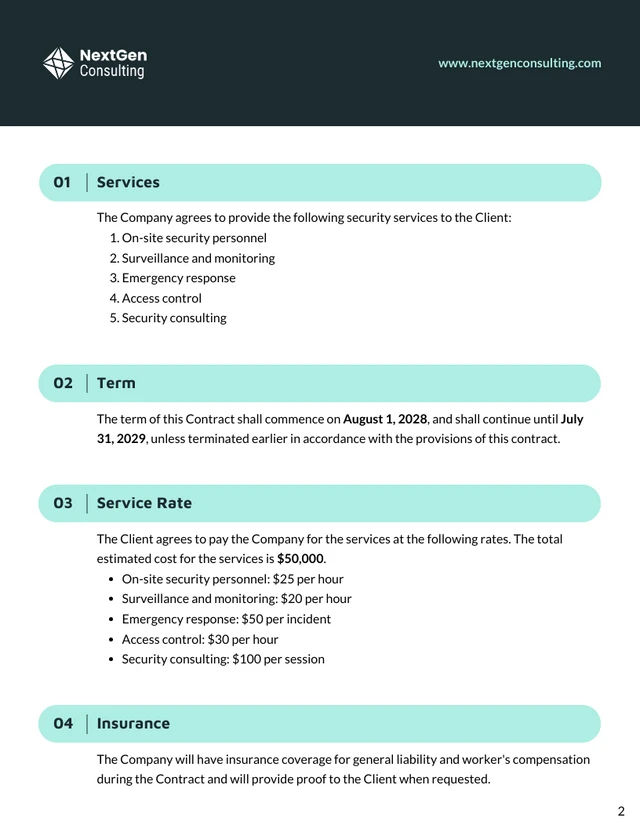 Private Security Contract Template - Page 2