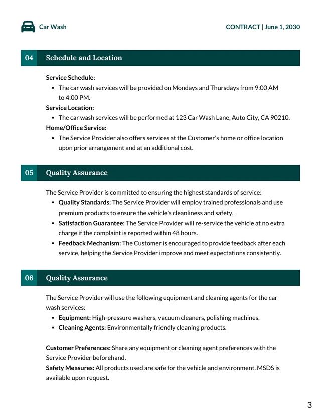 Car Wash Contract Template - Page 3