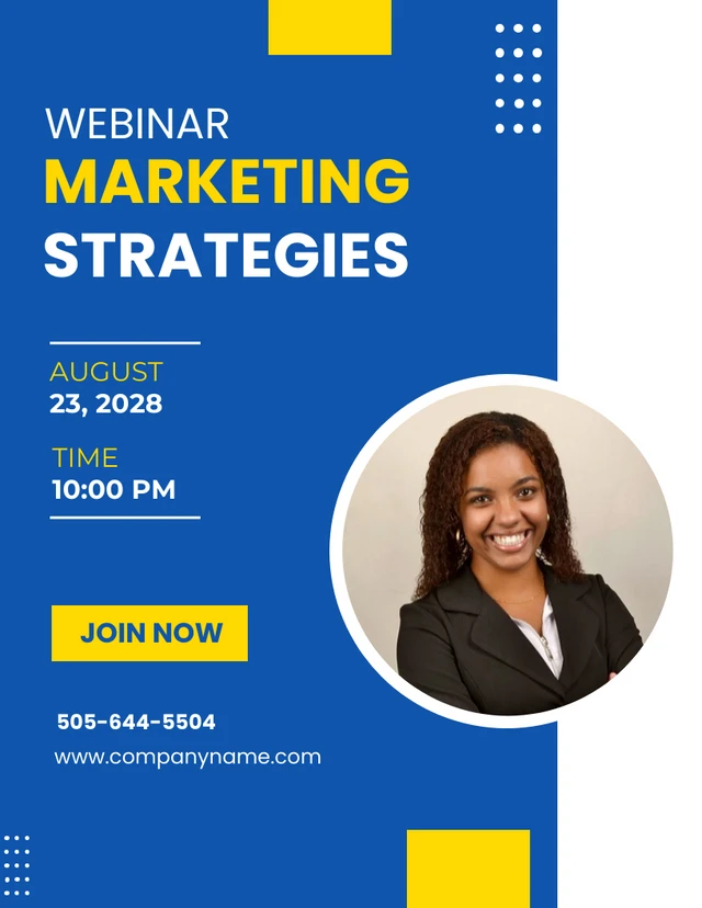 Blue and Yellow Webinar Marketing Strategies Template
