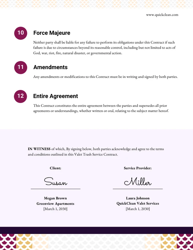 Valet Trash Service Contract Template - Page 4