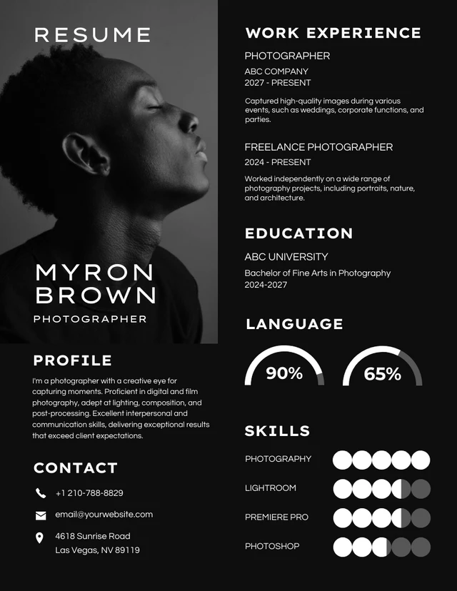 Black and White Simple Photographer Infographic Resume Template