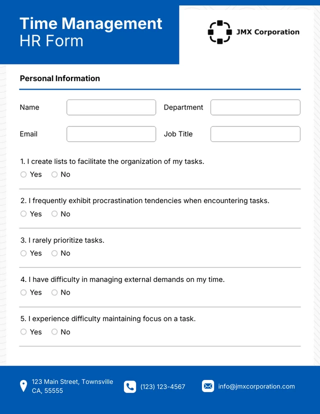 Simple Blue Time Management HR Form Template