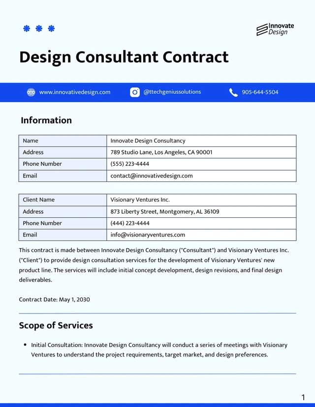 Design Consultant Contract Template - Page 1