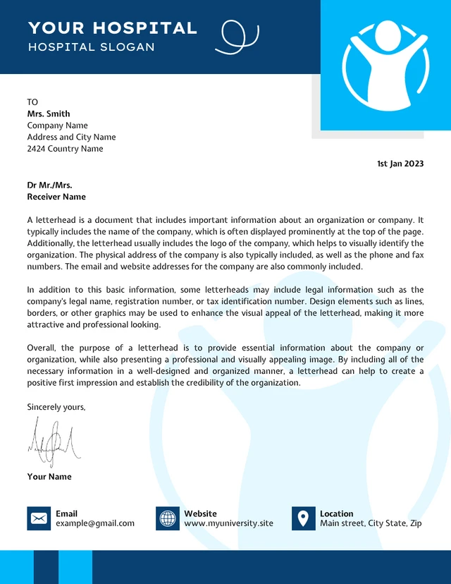 Dark Blue Modern Hospital Letterhead Template
