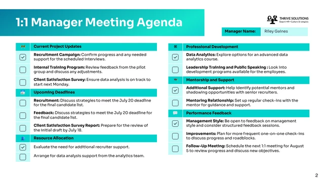 Business 1:1 Meeting Agenda Presentation - Page 2