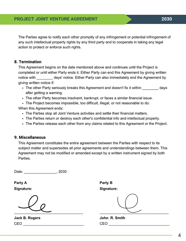 Green White Navy Clean Project Joint Venture Agreement - Page 4