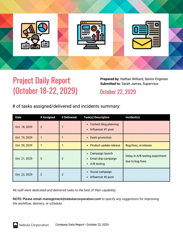 Colorful Abstract Project Daily Report Template