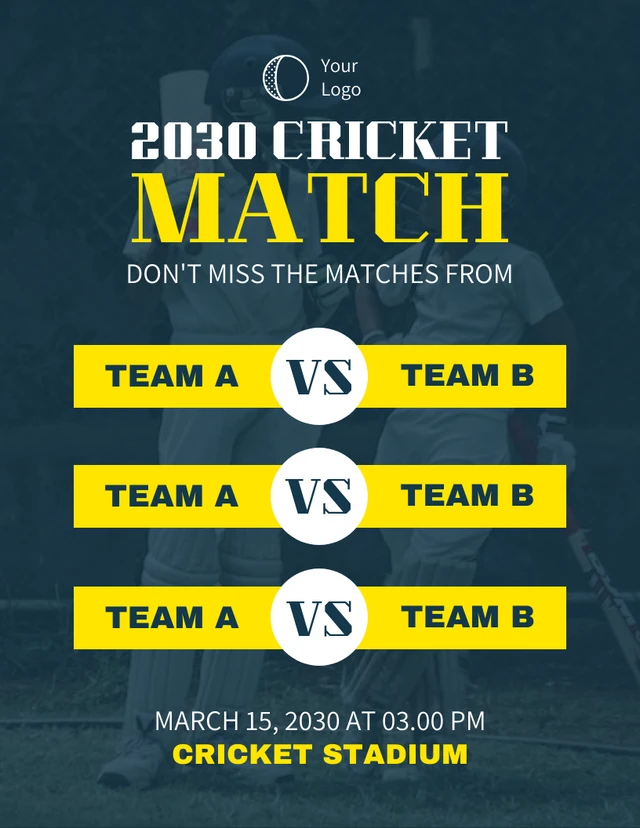 Dark Blue Simple Cricket Match Schedule Template