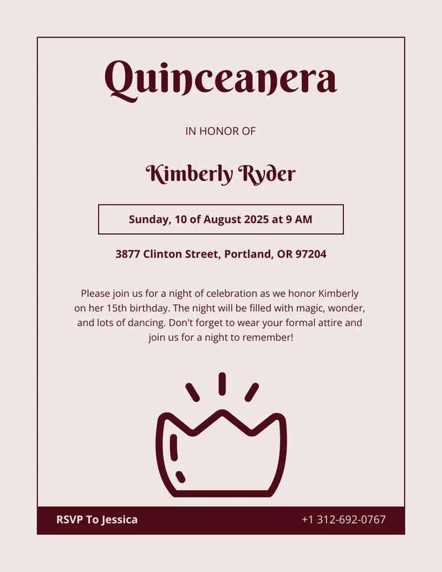 Cream Maroon Vector Quinceanera Party Invitation Template