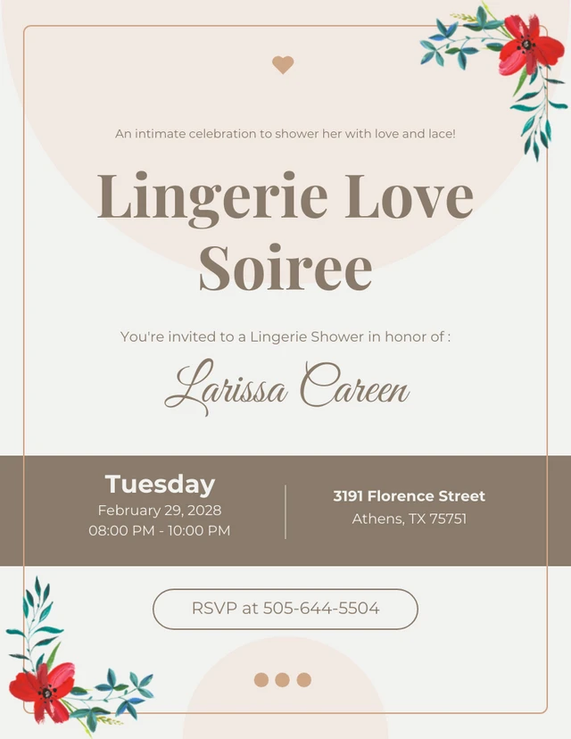 Soft Brown Lingerie Shower Invitation Template