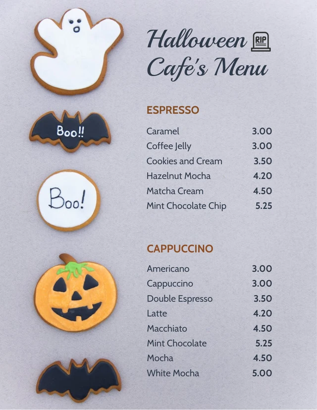 Grey Simple Photo Halloween Cafe Menu Template