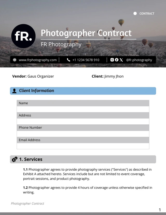 Photographer Contract - Page 1