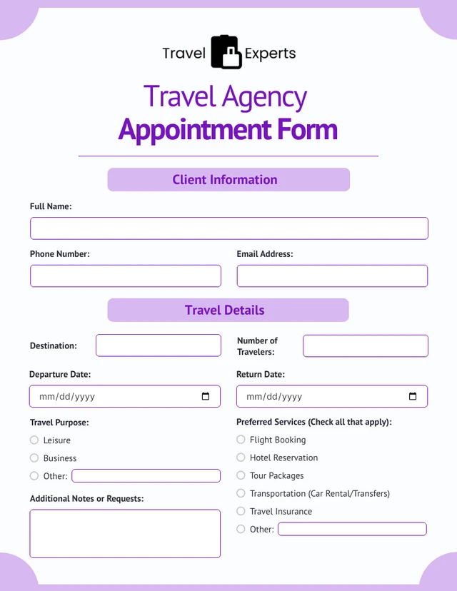 Simple Purple Appointment Form Template