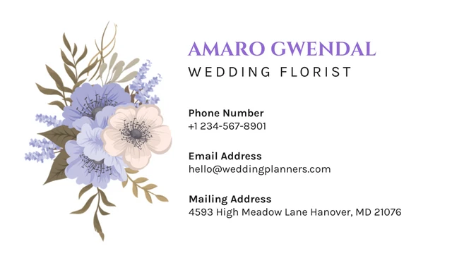 Light Purple And White Simple Floral Wedding Florist Business Card - Page 2