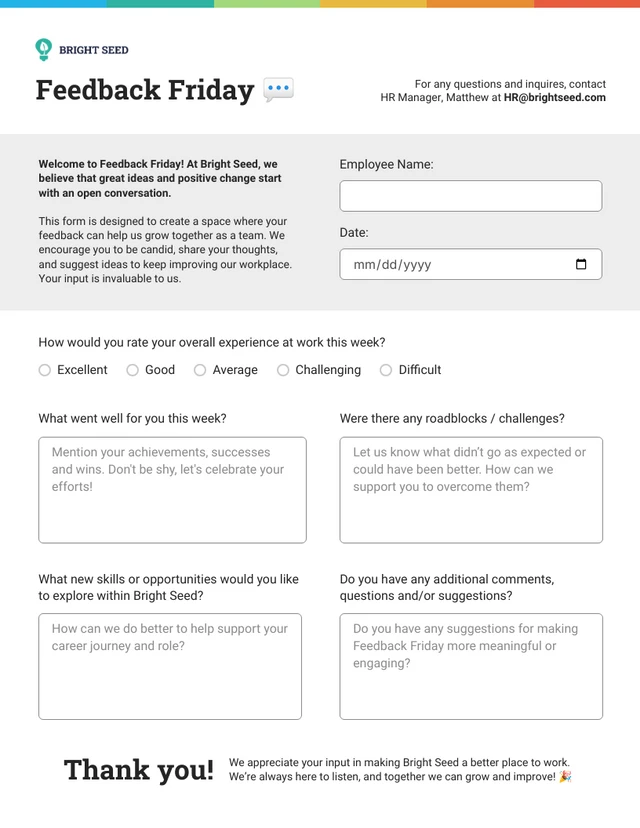 Feedback Friday Form for Employee Engagement Template