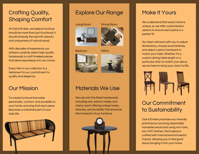 Brown Orange Wooden Furniture Product Tri-fold Brochure - Page 2