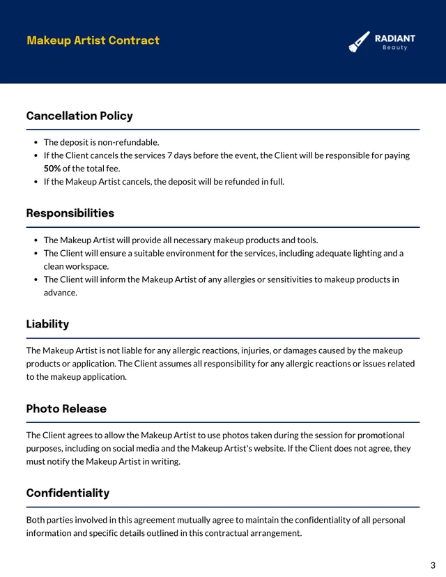 Makeup Artist Contract Template - Page 3