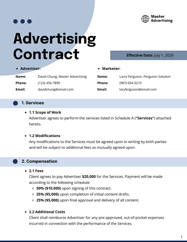 Advertising Contract Template - Page 1