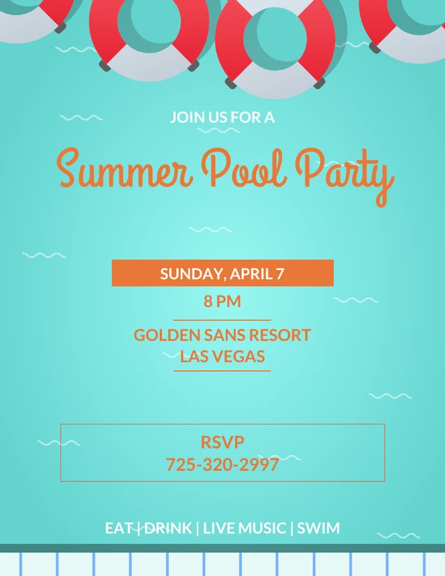 Swimming Pool Illustrative Summer Pool Party Invitation Template