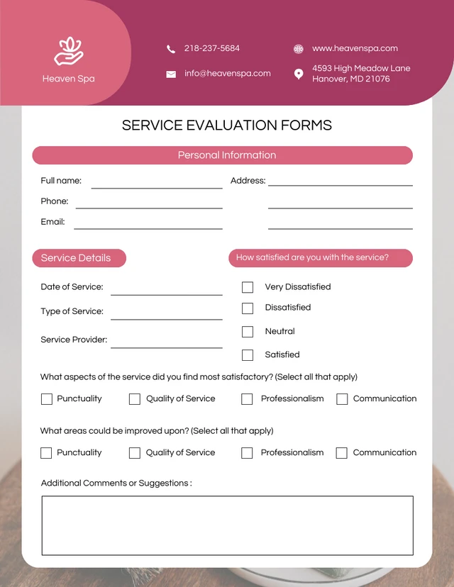 Service Evaluation Form Template