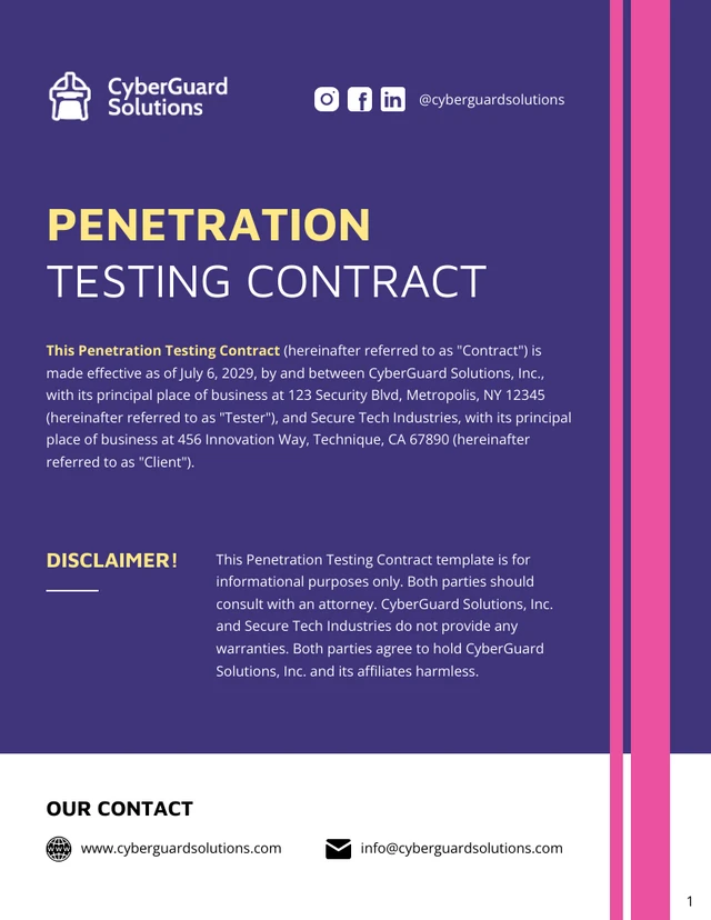 Penetration Testing Contract Template - Page 1