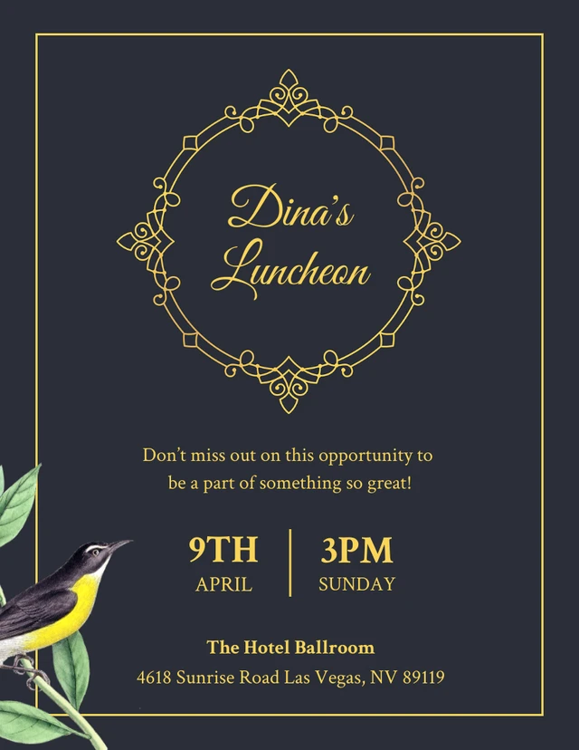 Dark Blue And Yellow Classic Vintage Luncheon Invitation Template