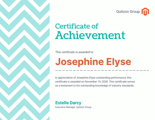 White And Teal Geometric Pattern Achievement Certificate Template