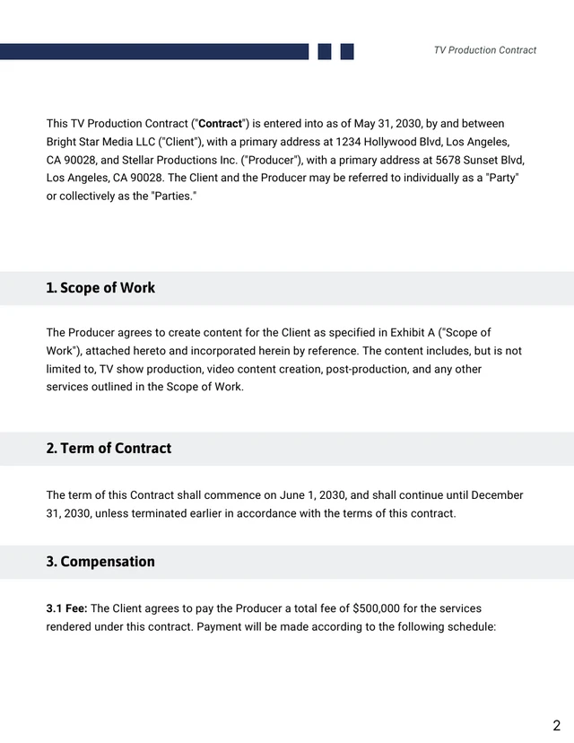 TV Production Contract Template - Page 2