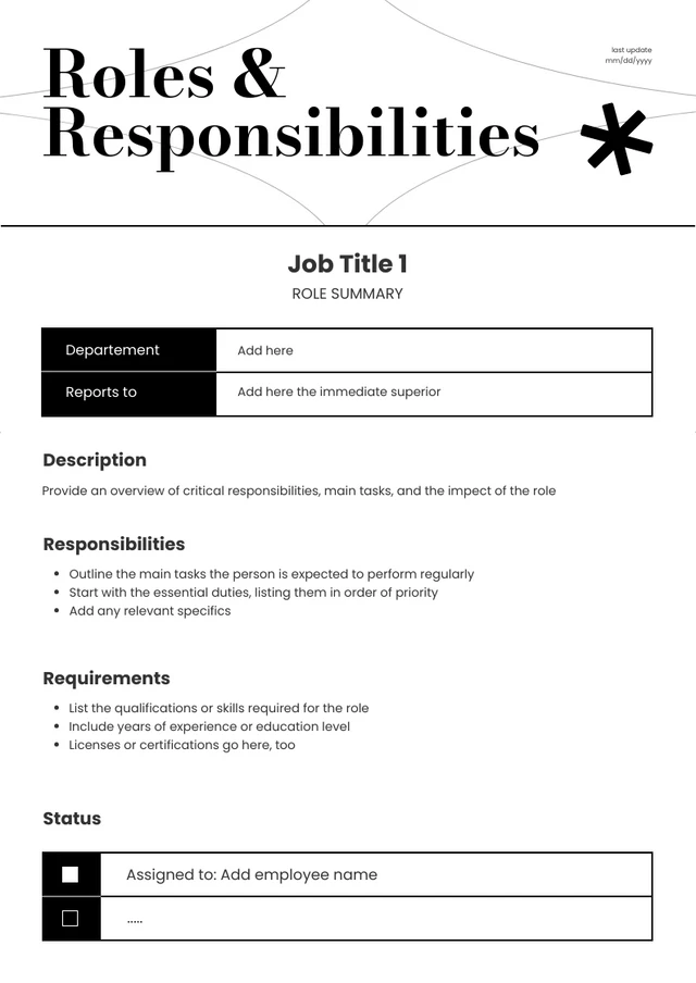 Clean Minimalist Monochrome Diagram Roles Responsibility Template