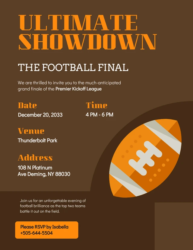 Brown And Orange Football Final Match Invitation Template