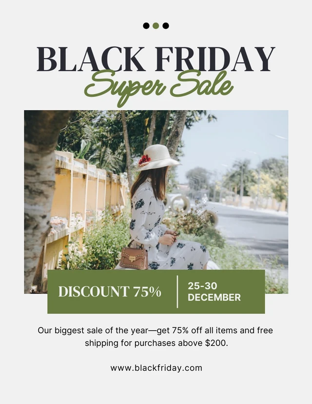 Broken White And Green Elegant Black Friday Super Sale Poster Template