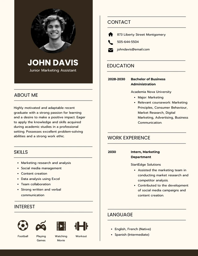 Cream and Brown Minimalist Academic Resume Template